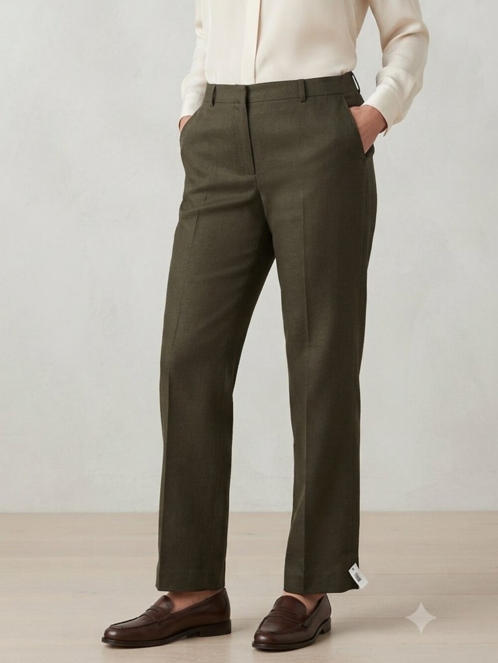 Evan Picone Olive Straight-Leg Tailored Trousers